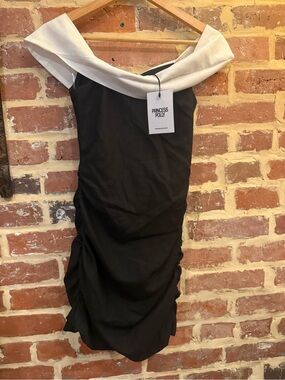 Princess Polly NWT Black & White Off-Shoulder Collar Mini Dress